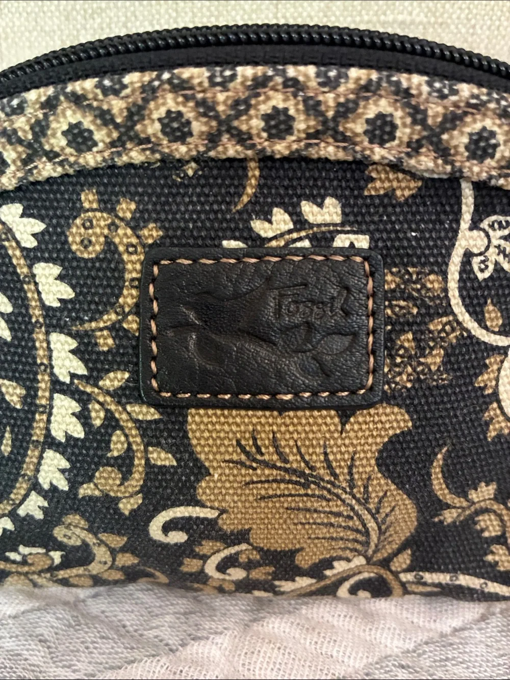 Fossil Black Tan Paisley Canvas Makeup Bag Cosmetic Pouch -- Y2K